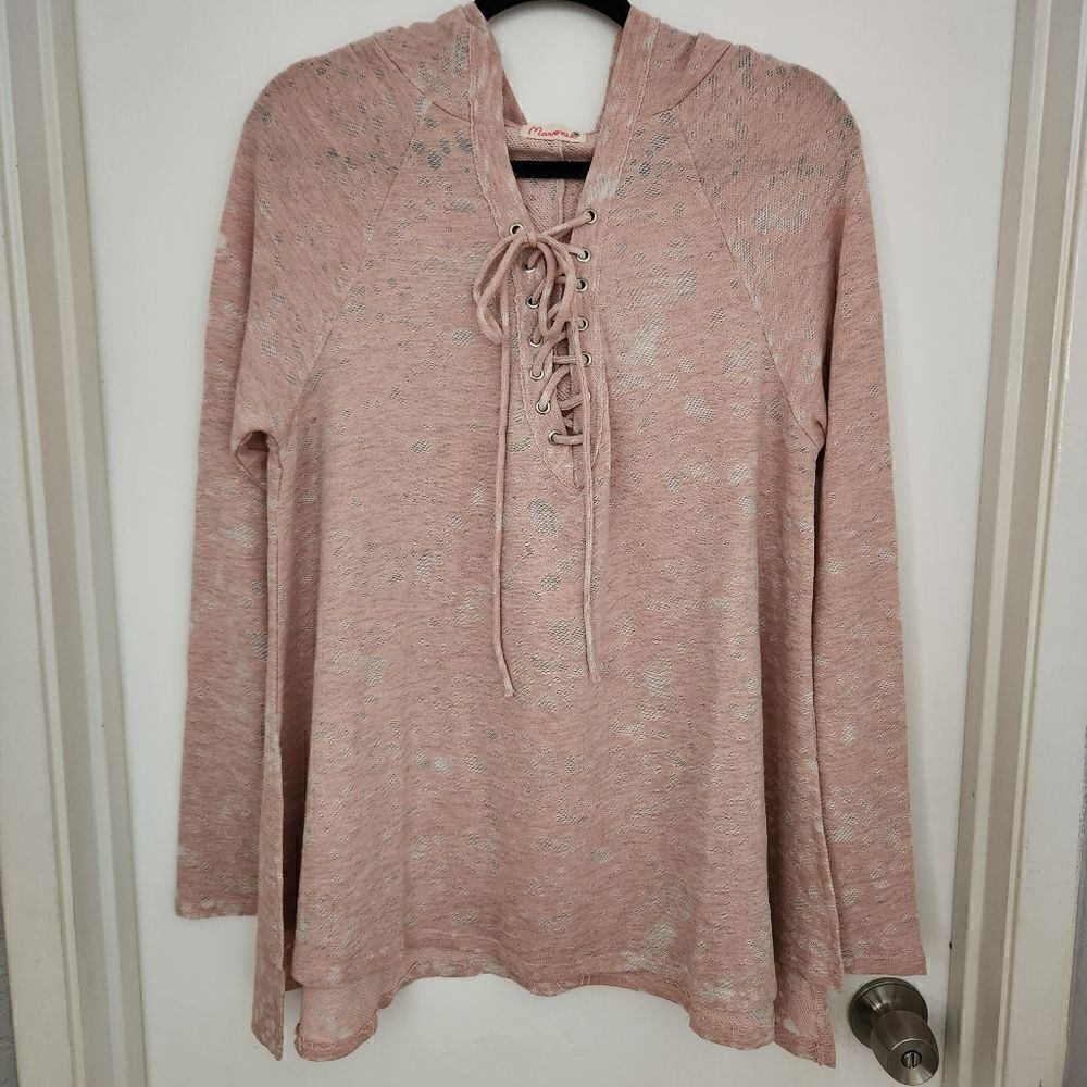 NWOT Anthropologie Maronie Long Sleeve Semi-Sheer Hooded Top Size Medium